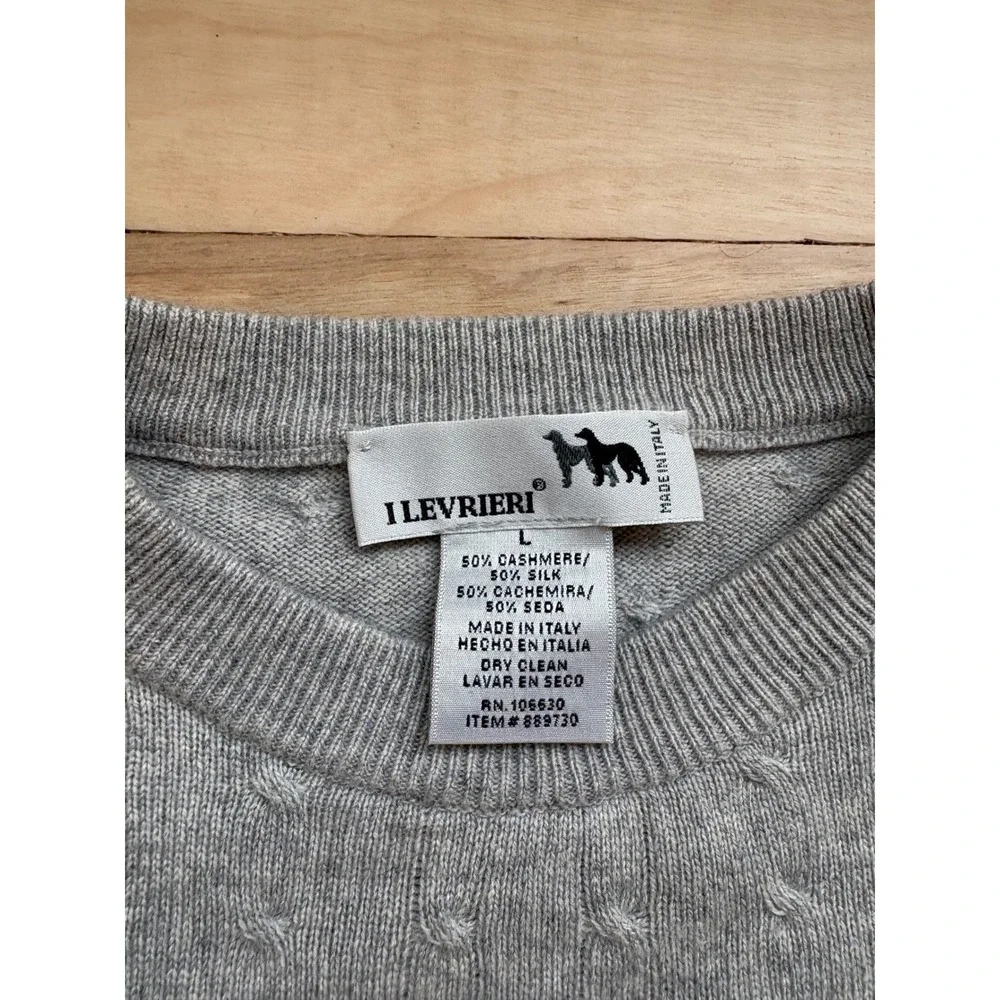 I Levrieri Cashmere Silk Sweater Mens Large Gray Cable Knit Old Money Crewneck